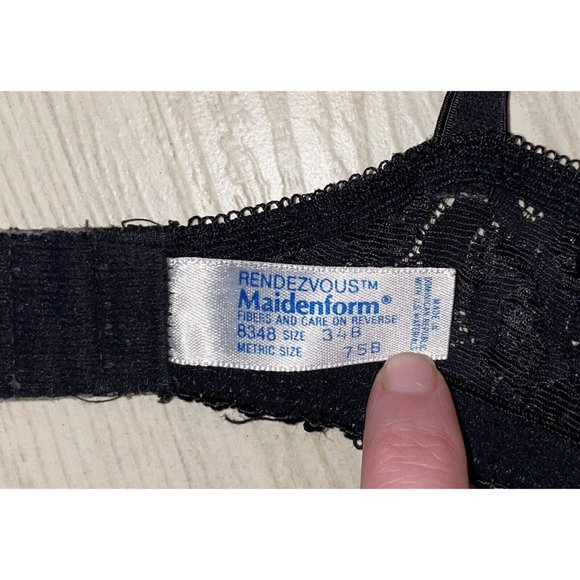 Vtg Vintage Maidenform Rendezvous 8348 Satin and Lace Bra Wire Free 34B Black - Picture 6 of 6